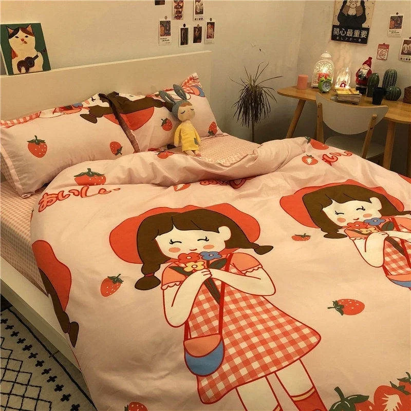 Solstice Bedding Setspink Strawberry Duvet Cover Pillowcase 3/4 Pcs Twin Queen King Size Bed Clothes For Bed Sheet Bedding Cover