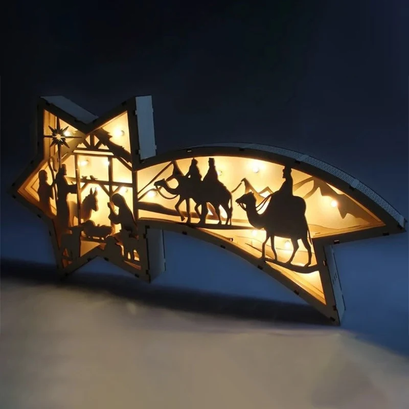 

Christmas Nativity Star Lamp,LED Wooden Christmas Ornaments Nativity Scene Star Shaped Desk Lamp,Christian Decorative Desk Lamp