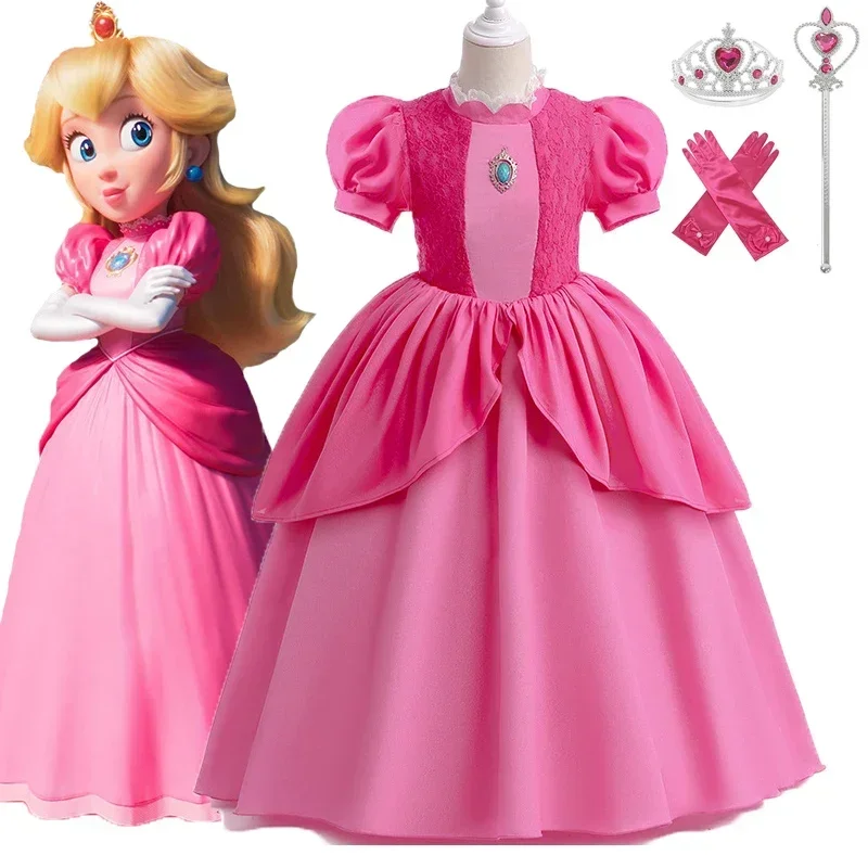 

2024 Peach Pinkie Pie Princess Cosplay Dress Girl Costume Birthday Party Stage Performace Outfits Kids Carnival Fancy Clothes