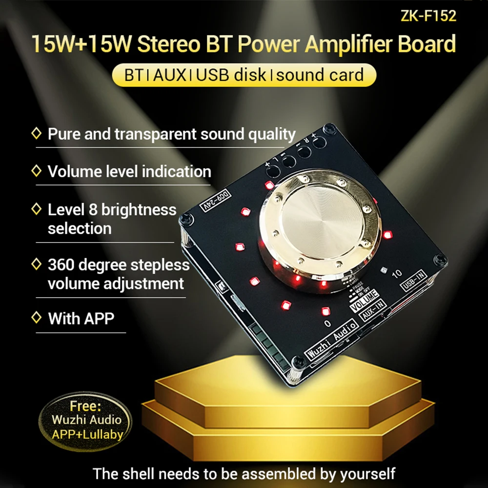 

ZK-F152 Volume Indicator Bluetooth Audio Amplifier Board Module 2.0 Dual Channel 15W+15W