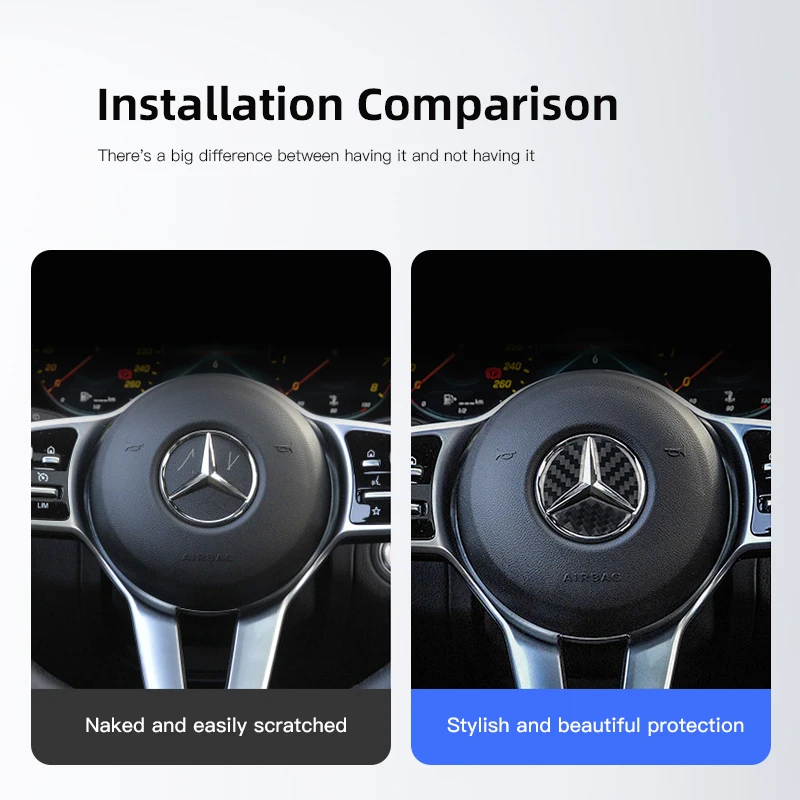 Car Steering Wheel Sticker 45/49MM Carbon Fiber Car Steering Wheel Emblem Stickers For Mercedes Benz AMG W205 C300 W203 W206 W108 W124 W126 W140 W168 W169
