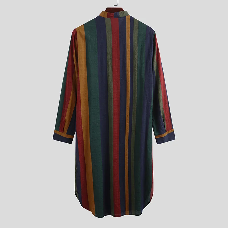 Men Long Shirts Muslim Striped Robe Arabic Islamic Kurtas Moroccan Dress Casual Cotton Tunics Male Abayas Ropa Islamica Hombre - Image 3