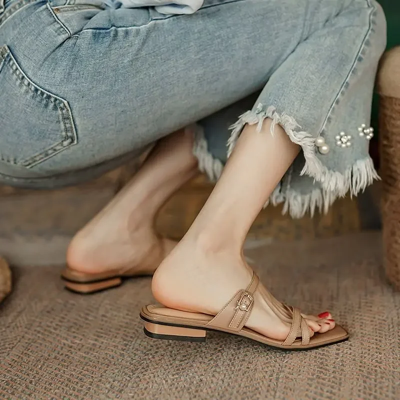Summer Fashion Sandals Women Low Heels Elegant Open Toe Slingback Shoes for Women Non-slip Soft Sole Sandalias De Mujer