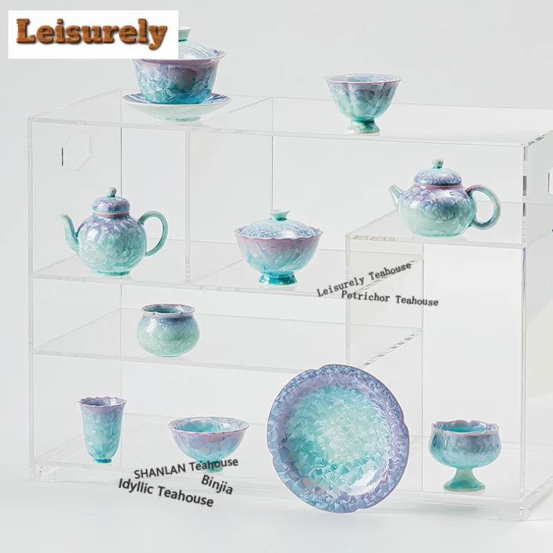 Kiln Fambe Crystal Glaze Teapot Handmade Tea Infuser Pot Tea Brewing Kettle Filter Teaware Gaiwan Teacups Pot Bearing Series