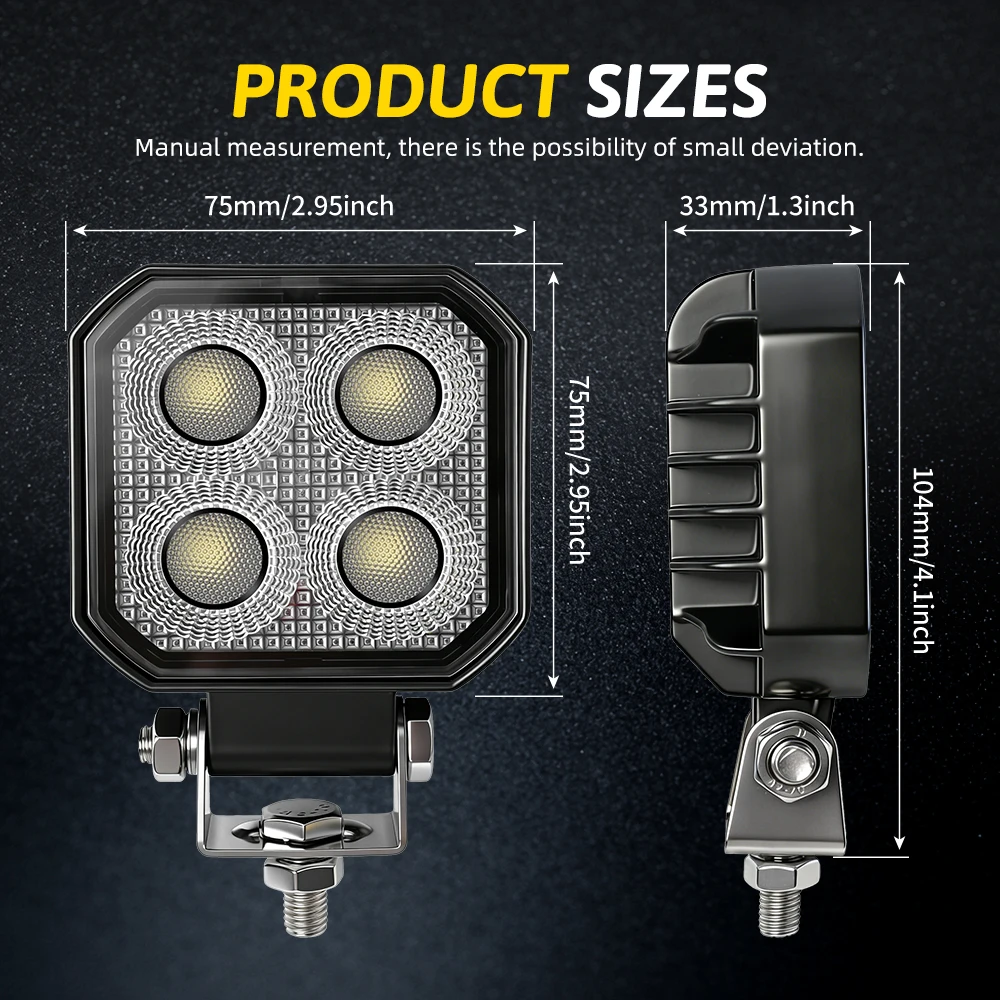 HAOLIDE 3인치 LED 작업등 백색 주행등 4렌즈 투광등 초고휘도 12V 24V 트랙터 트럭 오프로드용 Baot IP68