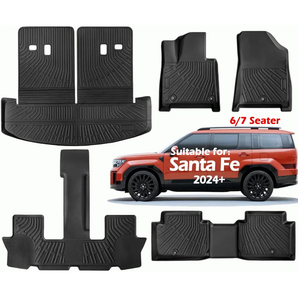 TuxMat Custom Car Mats For Hyundai Santa Fe Hybrid 2024-2026 6-Seater - Full Set For All 3 Rows, All-Weather