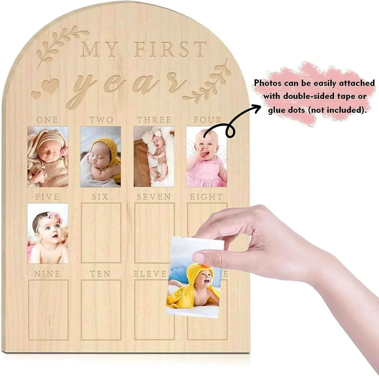 One Year Birthday Wooden Photo Board My First Year Milestone PhotoBoard 12 Monthly Picture Frame Baby First Wood Sign