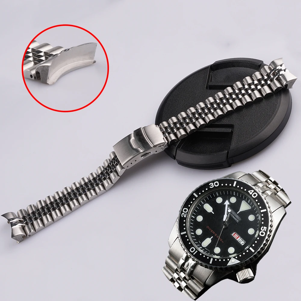 

Rolamy 22mm Solid Curved End Stainless Steel Silver Jubilee Watch Band Strap Bracelets For Seiko SKX007 009