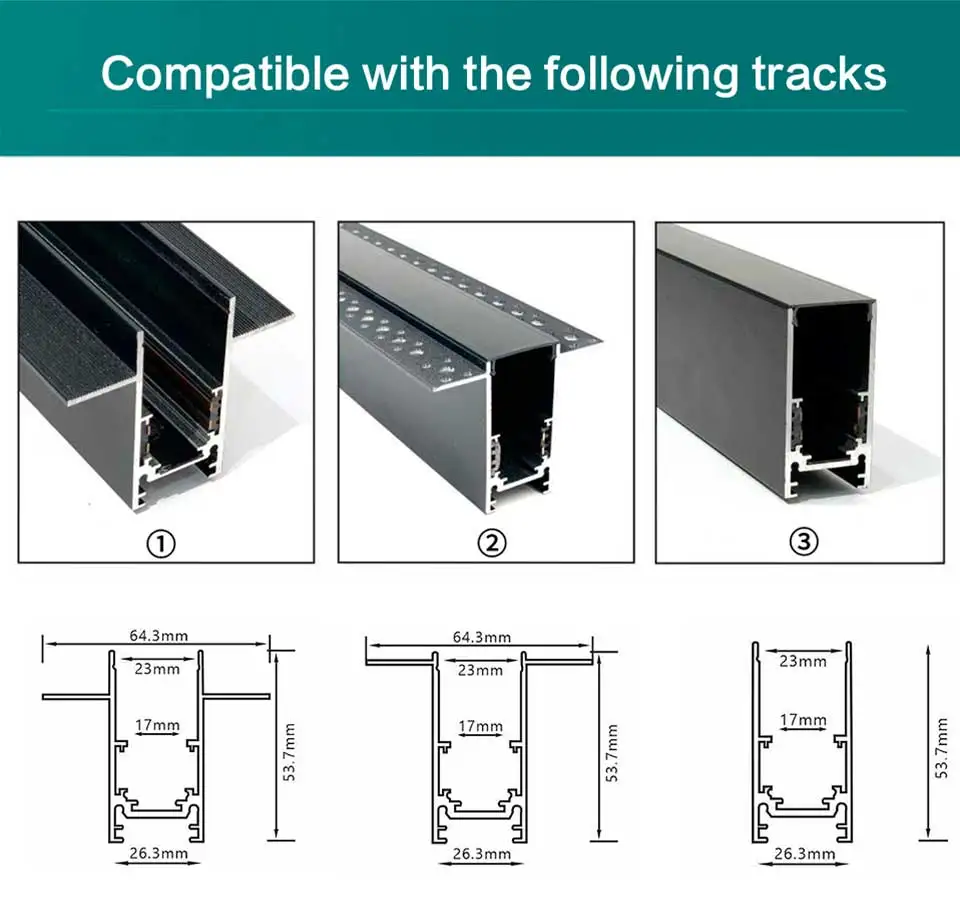 Description Picture 4 of item2 Meter Recessed Magnetic Track Lighting System Accessories For Kitchen Living Room Bedroom Ceiling Embedded 2m Magnet Rail Kits