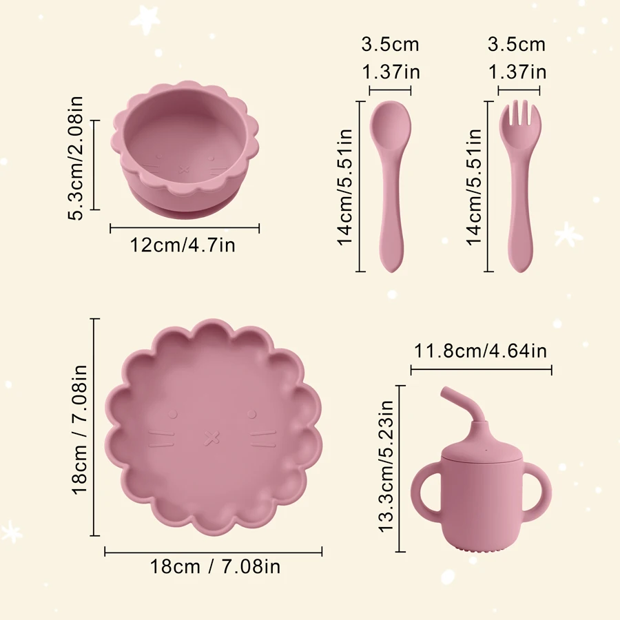 Silicone Feeding Set Color Kids BPA Free Silicone Baby Feeding Set 4Pcs Cartoon Shape Sucker Diishes Plate Suction Bowl Feeding Spoon Fork Sippy Cup Silicone Meal Set Baby Tableware Set