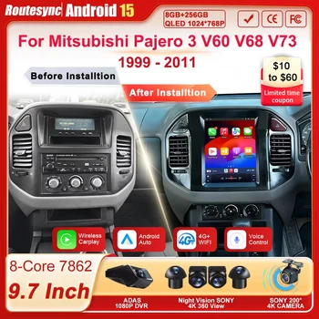 Radio Multimedia para Auto Android de 9.7 Pulgadas para Mitsubishi Pajero 3 V60 V68 V73 1999 - 2011, Reproductor Carplay con Pantalla Dividida, 4G Wifi 1