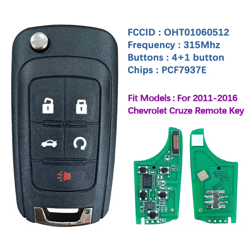 CN014058 Aftermarket 5 Button Flip Remote Key For 2011-2016 Chevrolet Cruze 315MHZ FCC OHT01060512 PN 13504199 13500221 4 button remote car key sy5hmfna04 315mhz fit for hyundai sonata 2011 2014sy5hmfna04§