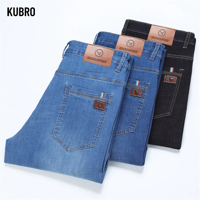 KUBRO Men Classic Jeans Jean Homme Pantalones Hombre Men Four Seasons Business Soft Black Biker Masculino Denim Pants Size 32-38 3