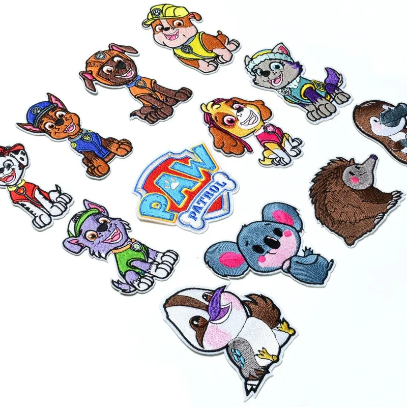 Paw Patrol Cartoon Patch with Slogon Iron on Patches for Clothes DIY Embroidery Patch Cartoon Applique Fusible Stickers Badge