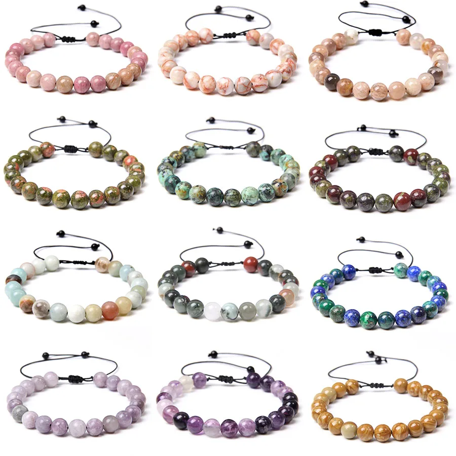 

Natural Stone Beads Bracelet For Women Men Minimalist Braided Bracelet Adjustable Bangles Agates Stones Quartz Bracelets Jewelry