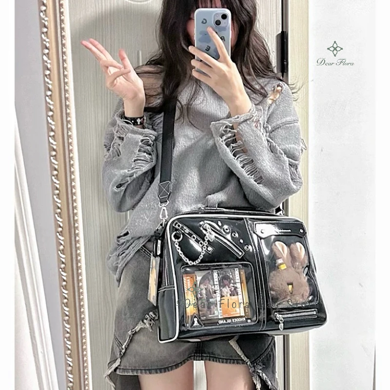 Y2K Women Ita Shoulder Bag Girls Transparent Bag DIY Display Crossbody Fashion Handbag Backpack Students Bookbag Travel Knapsack 2