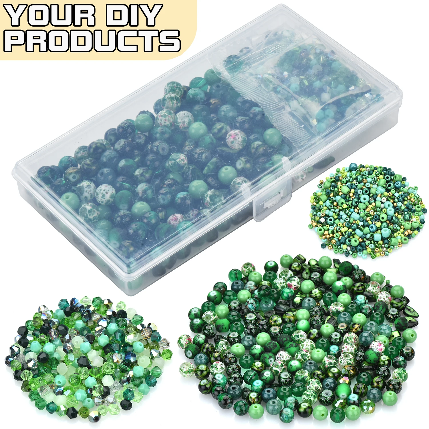Green Glass Beads Jewelry Making Kit – Round and Seed Beads