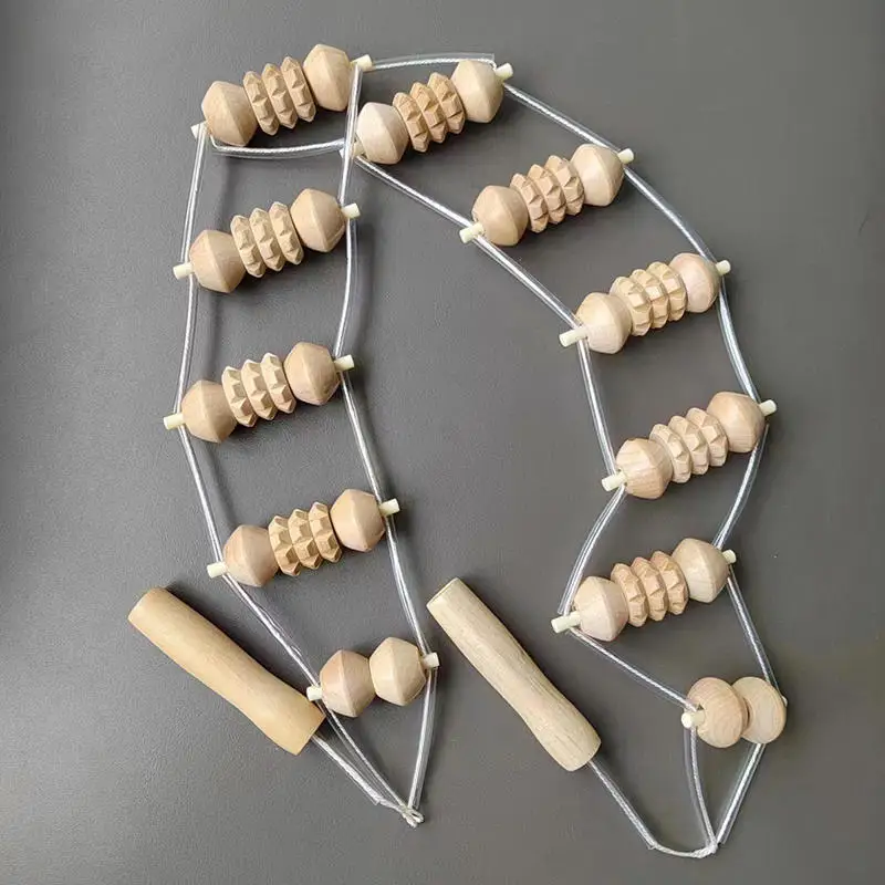 Wood Back Massage Roller Rope, Wood Therapy Cellulite Massage Tools, Self Massage Tools for Neck Leg Back Pain Relief Body Care