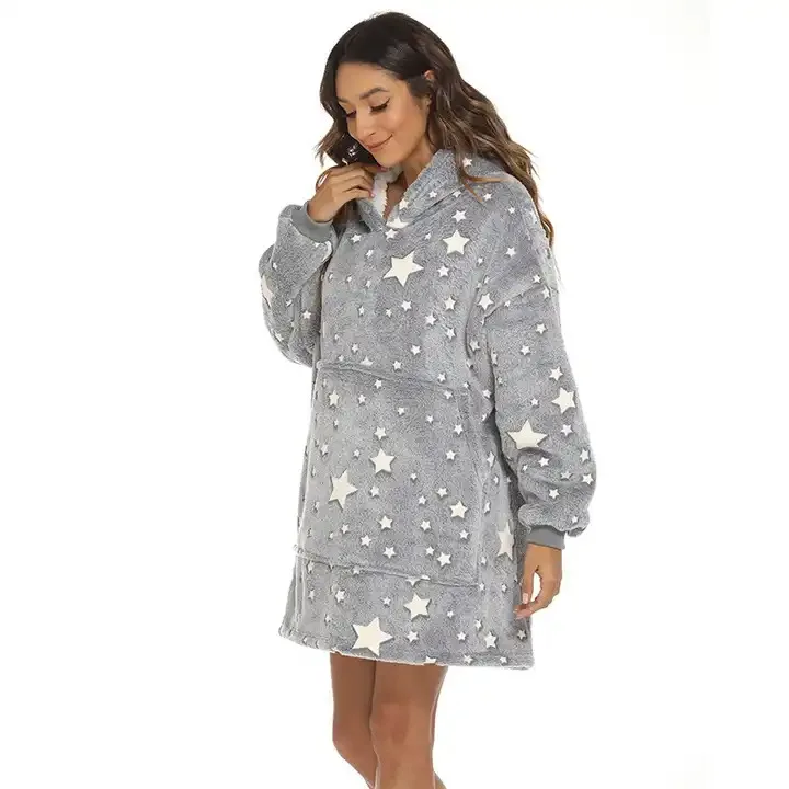 

Grey Five-pointed Star Luminous Lazy Blanket Flannel Sherpa Cashmere Blanket Leisure Hooded Sweater