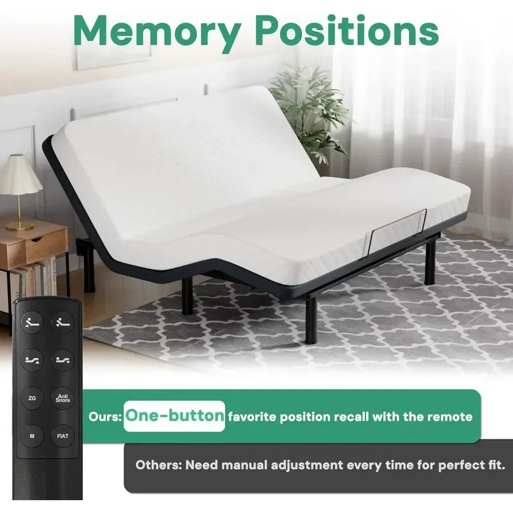 King Adjustable Bed Frame with Wireless Remote Electric Bed Frame Head and Foot Incline Adjustable Leg Heights Bed Base 3