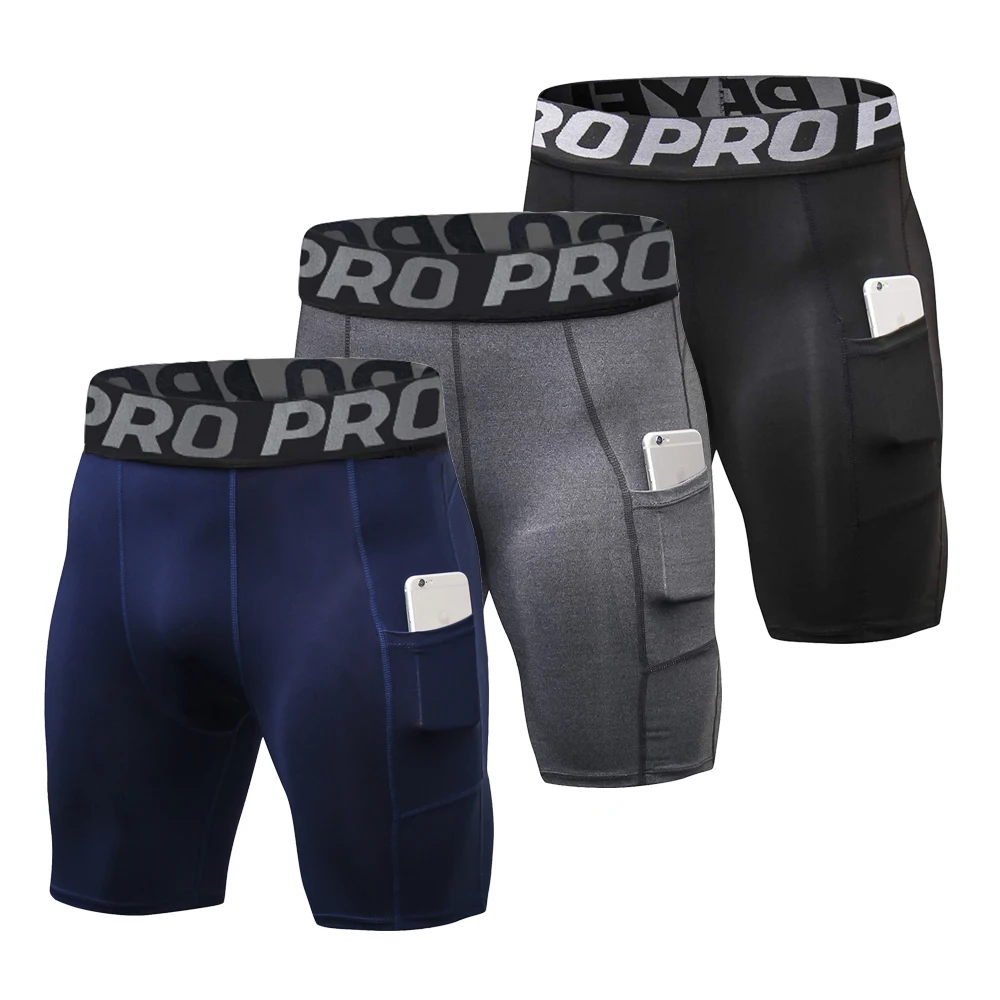 

Men's Sports Compression Shorts with Pockets Gym Workout Polyester Boxer Briefs Running Basketball Bike Athletic Short