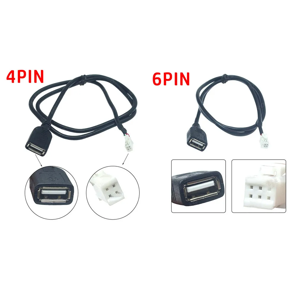 

2Pcs Car USB Extension Cable Adapter（4Pin+6Pin ) For Universal Car Radio Stereo Black 75CM Interior Connector Accessories