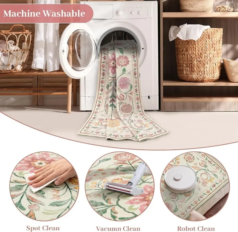 Retro Living Room Carpet Bohemian Light Luxury Floral Large Area Bedroom Rug Machine Washable Non-slip Coffee Table Mat Ковер 러그 6