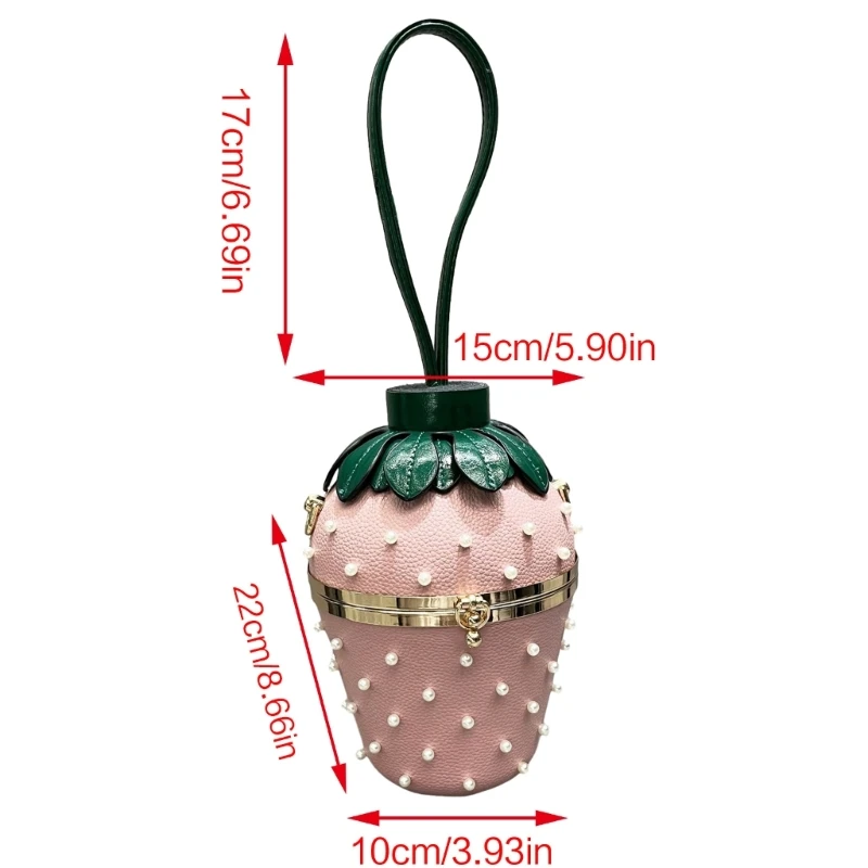 Evening Bag Strawberry Shaped Clutch Handbag with Faux Pearl Decoration for Girl E74B