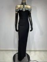Summer Bandage Dress 2025 Women Celebrity Sexy Diamonds Crystal Black Maxi Long Bodycon Elegant Evening Club Party Dress - Image 4