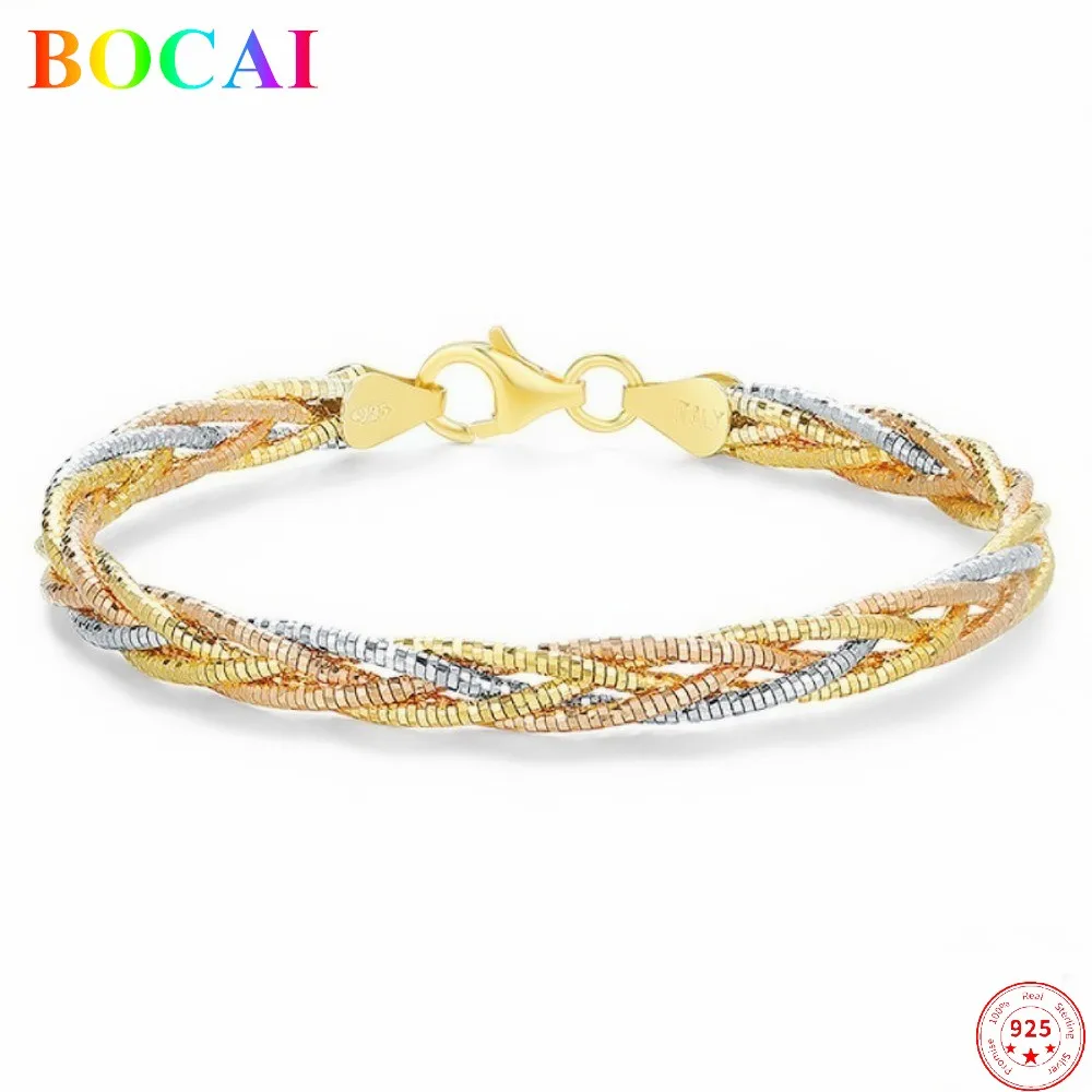 

BOCAI Real S925 Sterling Silver Bracelet 2022 New Classic Tricolor Braided Thai Silver Hand Chain Fashion Jewelry For Women