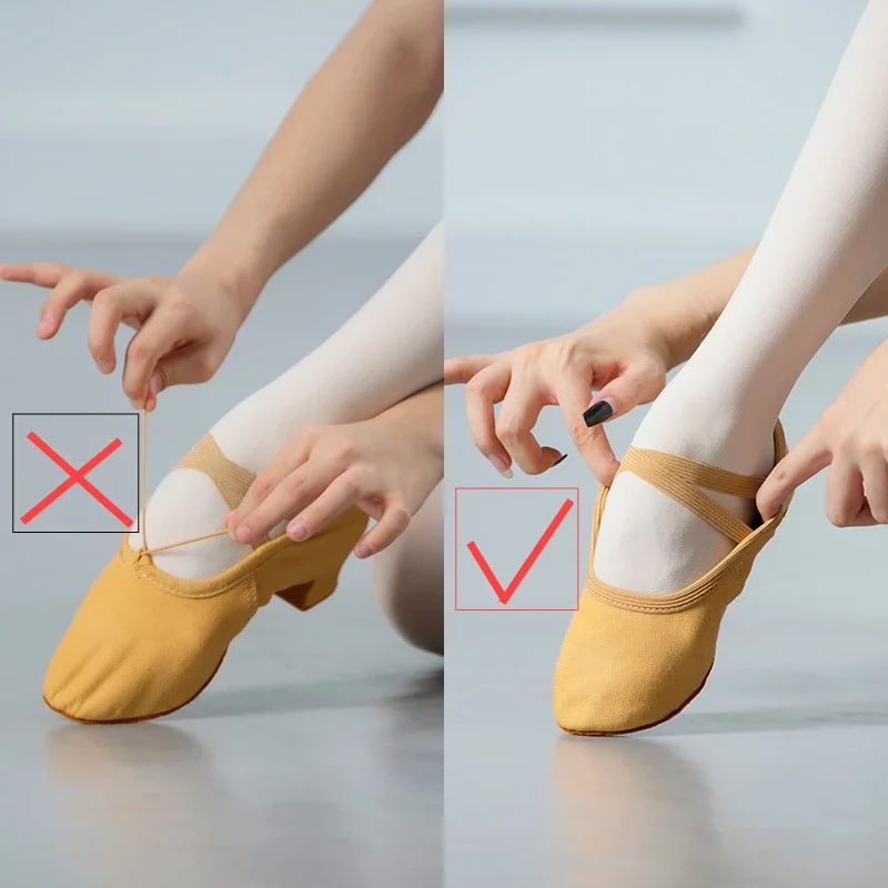 Drawstring-free Women Elastic Band Children Canvas Upper Soft Leather Sole Ballet Dance Shoes 1cm Heel  Ourdoor Wear Jazz Shoes 5