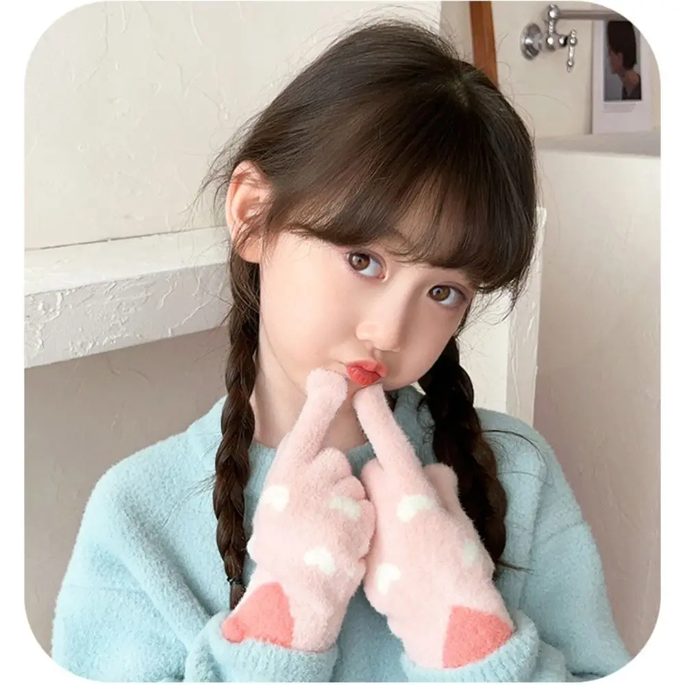 Cute Cherry Kids Knitted Gloves Thickened Winter Warm Children Full Fingers Gloves Plush Outdoor Sports Windproof