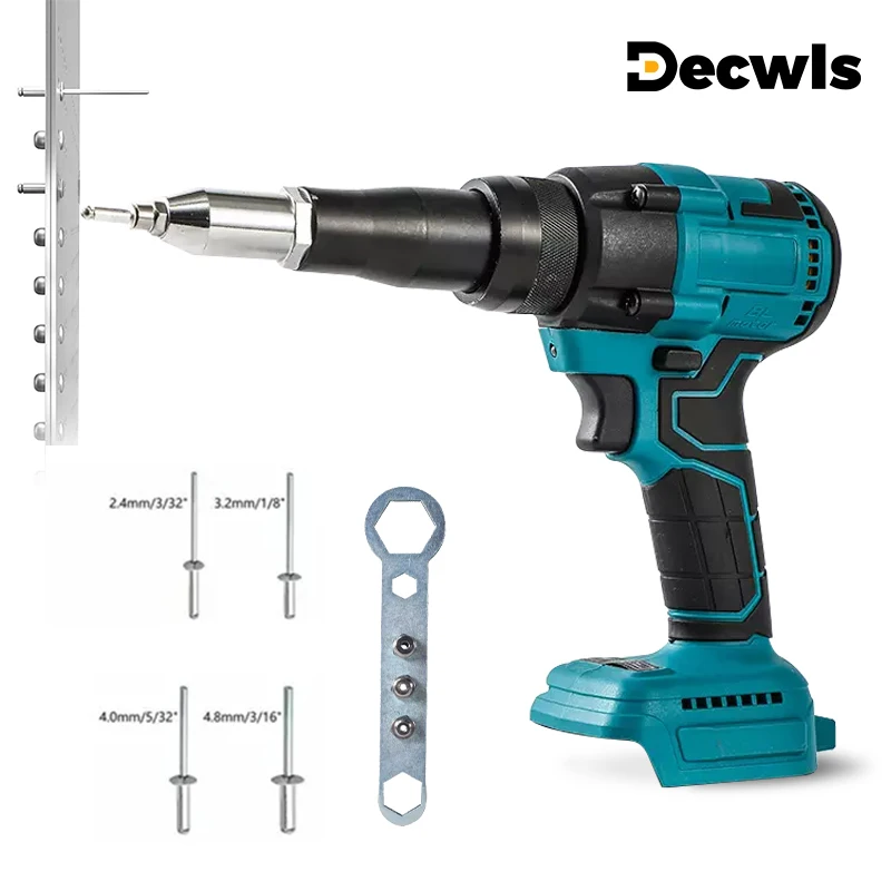 18V Brushless Electric Rivet Gun 2.4-4.8mm Cordless Rivet Nut Gun Automatic Tool With LED Light For Makita Battery