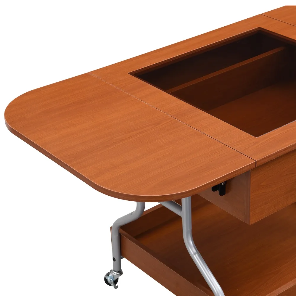 Modern Extended Coffee Table with Wheels, Folding Coffee Table with 1 Drawer and 2-Tier Storage, Metal Frame Coffee Table 6