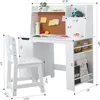 Kids Study Desk and Chair Set with Storage - White Learning Table with Bookshelf and Cabinets for Boys and Girls Ages 3-8 3