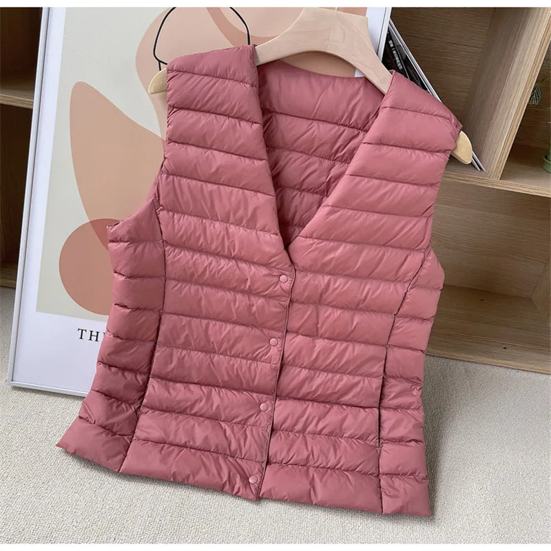 Two Wear Autumn Winter Women Ultra Light White Duck Down Vest Coat Ladies Sleeveless Waistcoat Warm Puffer Jacket Short 4XL - 2