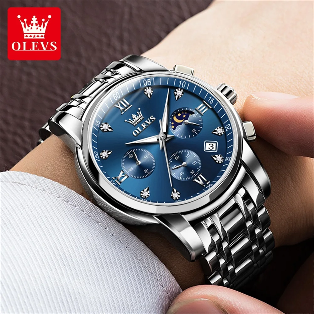 Classic Luxury Quartz Men's Watch with Moon Phase and Waterproof Stainless Steel Design