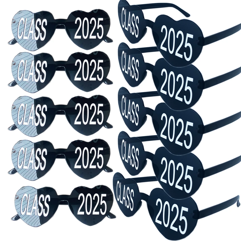 10Pcs Graduation Class Off Photo Booth Props Black Heart Shaped Eyeglasses Photobooth for Grad Party Favor Decorations