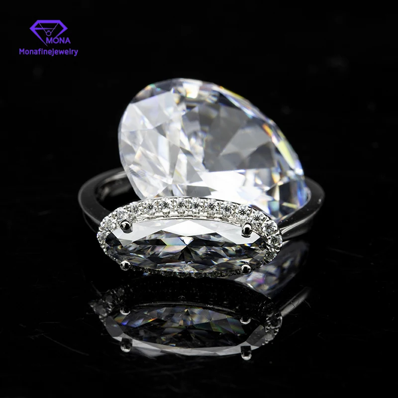 Hot Selling Unique Jewelry 5X10Mm Marquise Cut 10K White Gold Grey Moissanite Ring