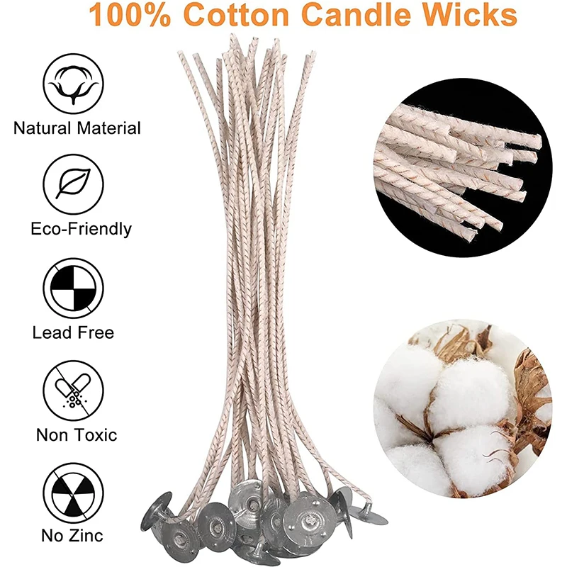 Description Picture 2 of item100Pcs with Stand Original Smokeless Candle Wick Waxed Cotton Candle Wicks for DIY Candle Silicone Mold Candle Making Supplies