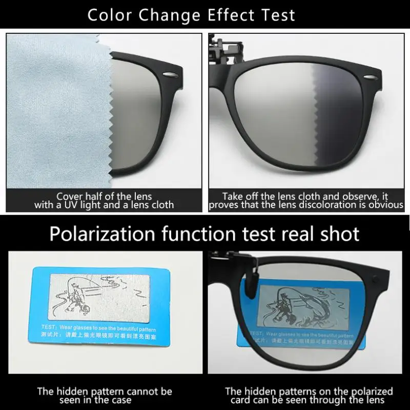 New TR90 Polarized Flip Up Clip on Sunglasses Men Women Photochromic Sunglasses Night Vision Anti Glare Driving Fishing_voghion.com