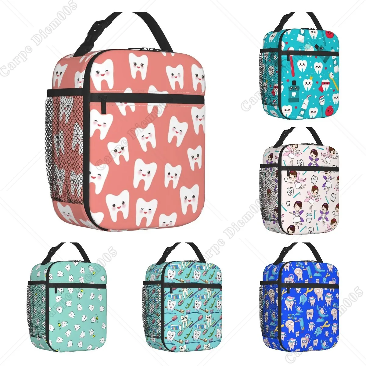 White Teeth With Funny Faces Insulated Lunch Bag for Women Resuable Dentist Tooth Thermal Cooler Lunch Box Office Work School binocular dental loupes 2 5x 3 5x dentist binoculars surgical magnifier with glasses clip medical optical lens surgery lupa