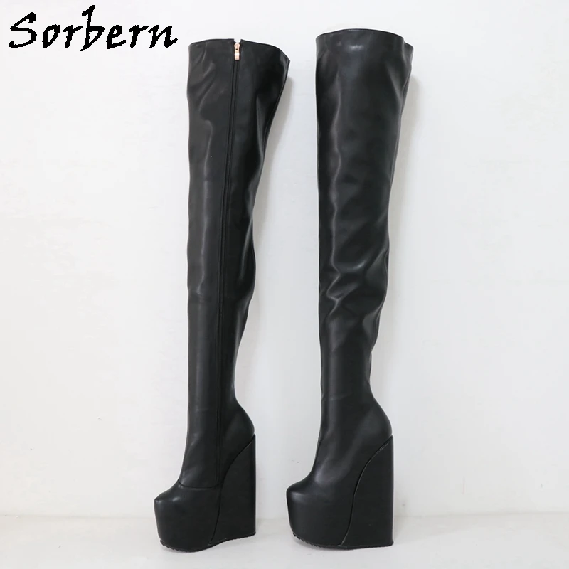 

Sorbern 22cm Crotch Thigh High Boots Unisex Wedges High Heels Platform Drag Queen Shoes DIY Wide Fit Calf Slim Fit Size 33-48