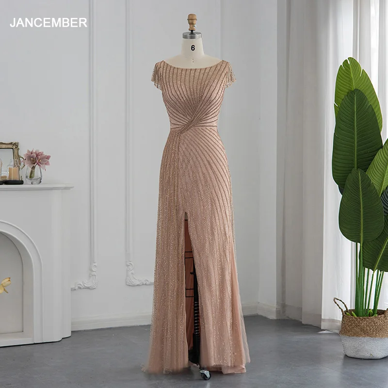 

Elegant High Quality Evening Dresse 2023 O-Neck Short Sleeves Simple Tulle Illusion Crystal A-Line LSCZ111 First-rate Party Gown