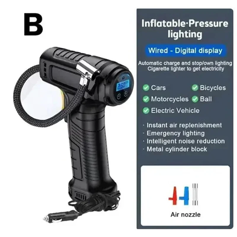 Air Compressor Valve Accessories 120W Handheld Air Compressor Wireless/Wired Inflatable Pump Portable Air Pump Tire Inflator Digital for Car Bicycle Balls