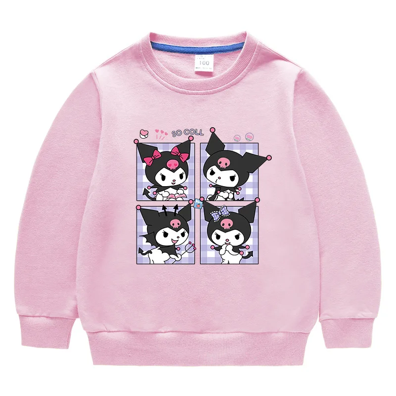 

New Kuromi Kawaii Sanrio Cartoon Round Neck Cute Comfortable Hoodie with Long Sleeves Children Thickening Warm Anime Toys Girls