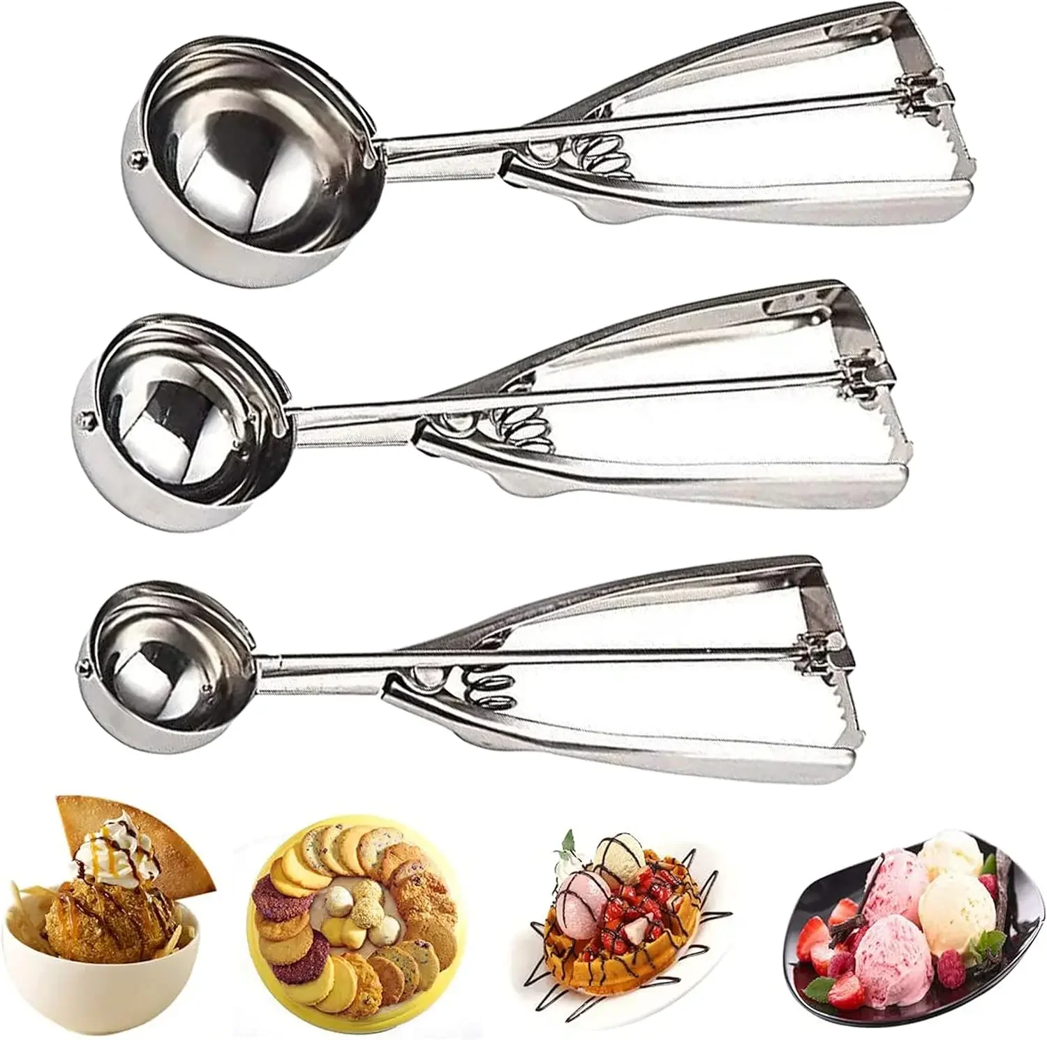 Ice Cream Scoop 3PCS Ice Cream Scoops Set Sharp Blade Ball Thickened Gear Design Washable for Fruits Meatball Baking & Party