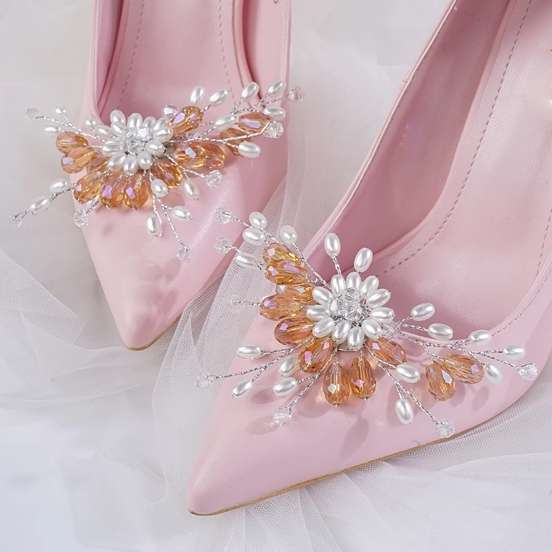 Rhinestone Crystals Pearls Handmade Shoe Clips for Pumps Wedding Bridal