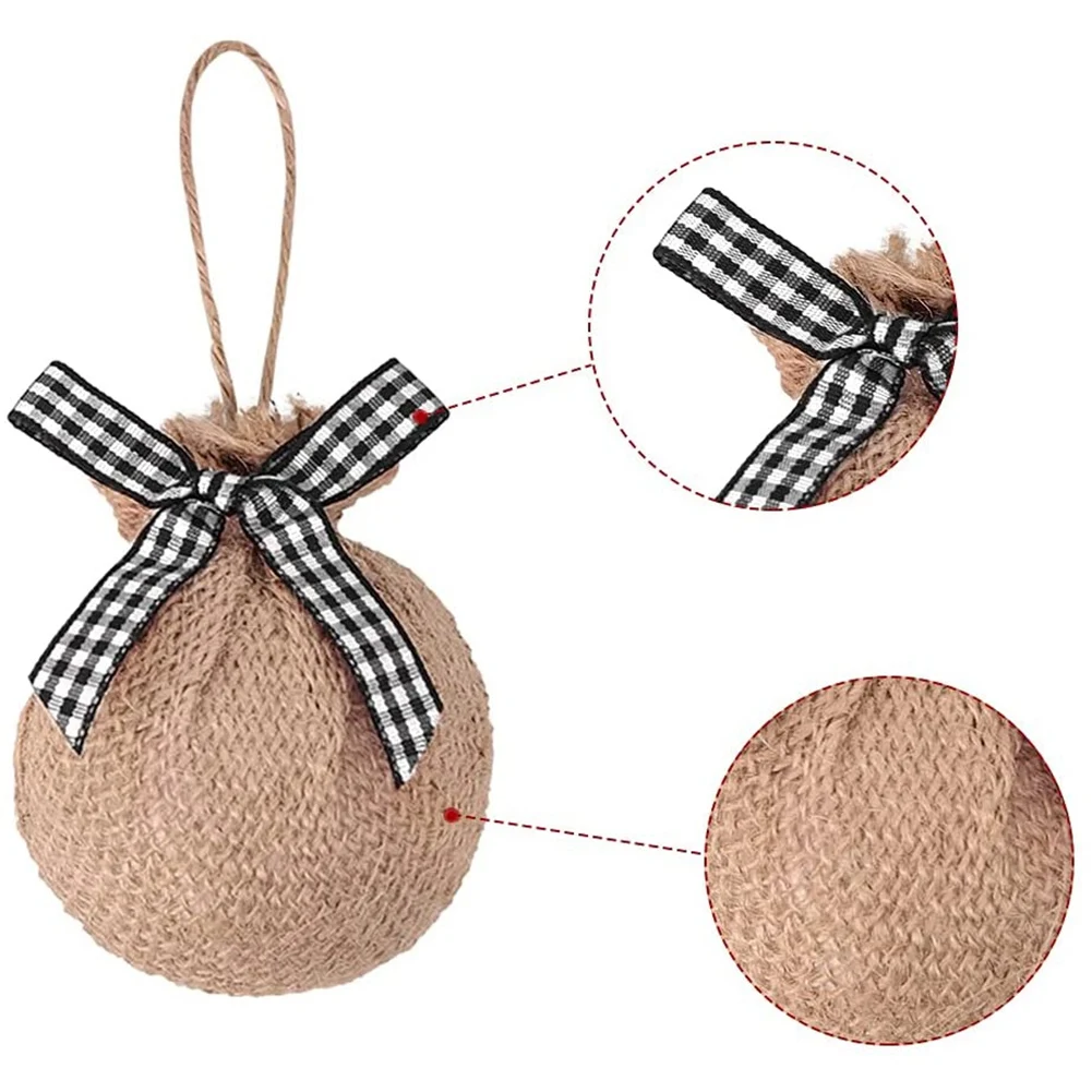 

Christmas Tree Ornaments, 12 Pcs 2-1/2 Inches White Black Buffalo Check Plaid Stitching Burlap Christmas Decorations