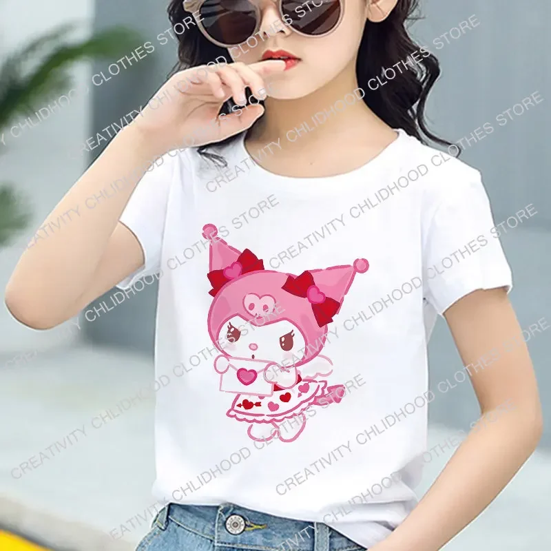 Sanrio Cinnamoroll Children T-shirt Kawaii T Shirt Hello Kitty Cartoons Casual Clothes Anime Tee Kid Clothing for Girls Boy Tops